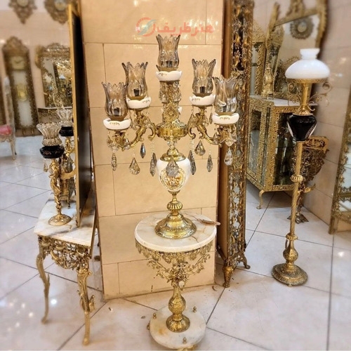 خرید، قیمت و مشخصات کنار سالنی رومیزی ترکیب سرامیک و برنز 7 لامپ، با بهترین قیمت برای خانه های شیک، بدون واسطه - هنرظریف