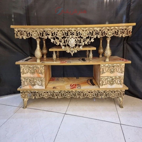 خرید قیمت و مشخصات میز ال سی دی تمام برنز با رویه ام دی اف طرح مرمر، مدل گل سرخ زیر قیمت بازار، کیفیت عالی - هنرظریف
