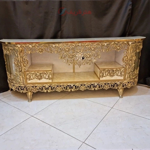 خرید ، قیمت و مشخصات میز ال سی دی برنجی رویه ام دی اف طرح سنگ طراحی بسیار عالی، زیر قیمت بازار ، کیفیت عالی - هنرظریف