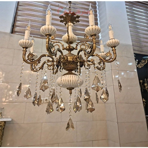 خرید، قیمت و مشخصات لوستر برنز 8 شاخه ترکیب با سرامیک،  فوق العاده زیبا و چشمگیر زیر قیمت بازار ، کیفیت عالی - هنرظریف