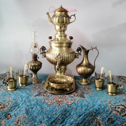 خرید، قیمت ومشخصات سرویس سماور زغالی برنجی نانو ۱۴ پارچه ظرفیت ۳/۵ لیتر زیر قیمت بازار ، کیفیت عالی - هنرظریف