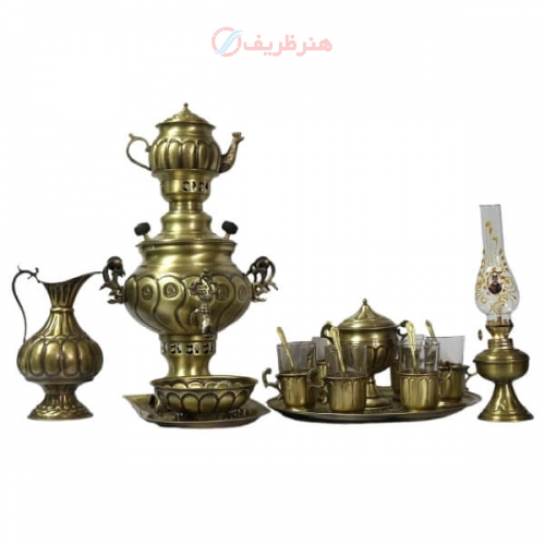 خرید، قیمت و مشخصات سرویس سماور زغالی برنجی ۲۰ پارچه ظرفیت 3/5 لیتر زیر قیمت بازار ، کیفیت عالی - هنرظریف