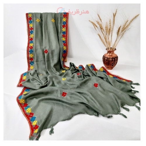 خرید، قیمت و مشخصات شال سوزندوزی مدل نگین دوزی با پارچه نخی درجه یک کد 011، بهترین قیمت و عالی ترین کیفیت - هنرظریف