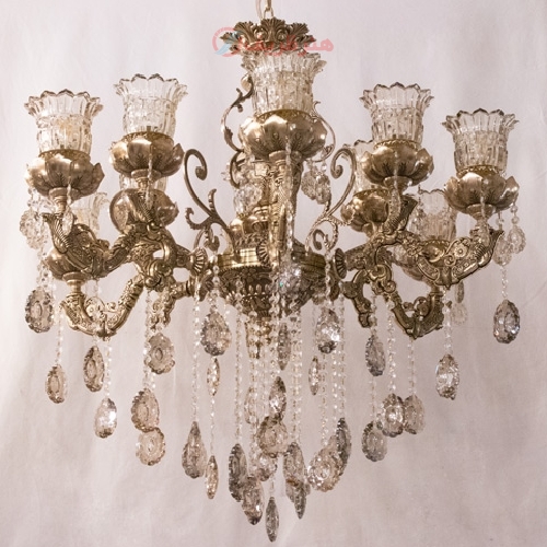 خرید، قیمت و مشخصات لوستر پذیرایی کلاسیک با تزیینات آلومینیوم و کریستال شیک و زیبا - هنرظریف