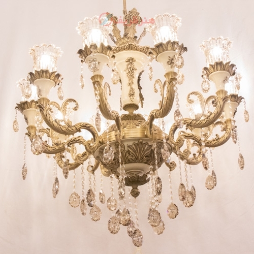 خرید، قیمت و مشخصات لوستر برنز سرامیک طراحی شاخه های بسیار تماشایی و کریستال های زیبا مناسب افراد سخت پسند - هنرظریف