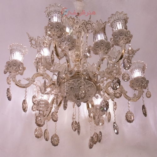 خرید، قیمت و مشخصات لوستر کریستالی آینه ای با آویز های زینتی تولید شده با بهترین متریال و کیفیت - هنرظریف