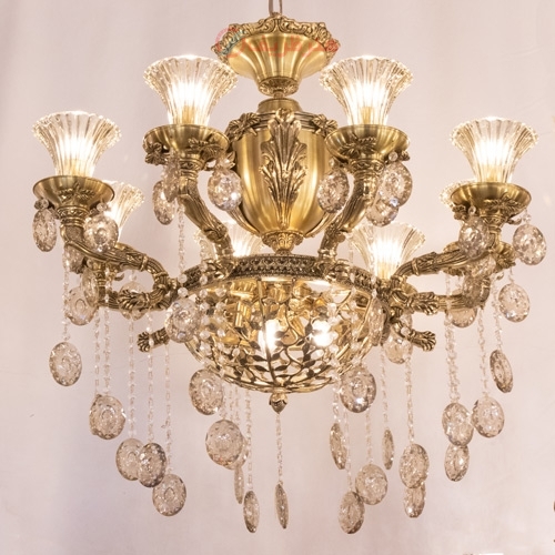 خرید، قیمت و مشخصات لوستر سقفی 8 شاخه بدنه آلیاژ درجه یک و تزیین شده با کریستال های آویزی بسیار زیبا - هنرظریف