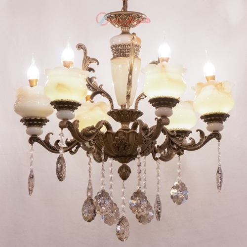 خرید، قیمت و مشخصات لوستر 6 شاخه با سر شاخه های شیشه ای و بدنه آلیاژ مقاوم - هنرظریف