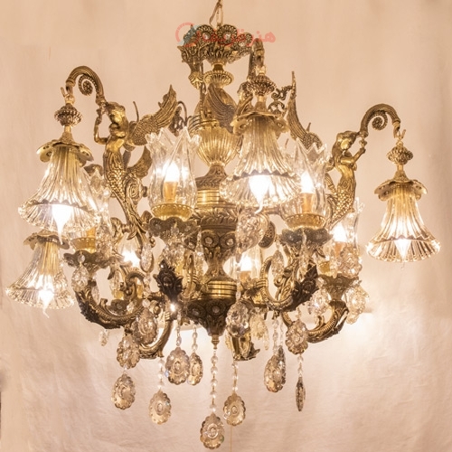 خرید، قیمت و مشخصات لوستر طرح فرشته طراحی شده با شاخه های افتاده و ایستاده طرح گل - هنرظریف