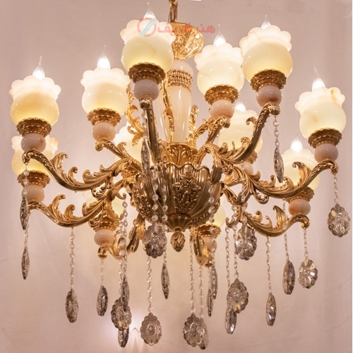 خرید، قیمت و مشخصات لوستر با شاخه های طرح جدید و سرشاخه شیشه ای مات، کار بسیار شکلیل و شیک - هنرظریف