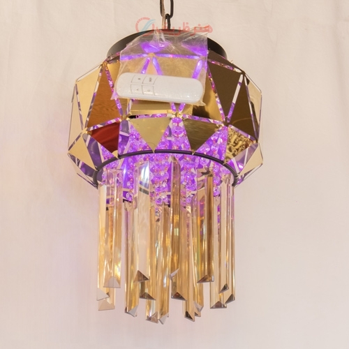 خرید، قیمت و مشخصات لوستر آویزی سایز کوچک نورپردازی خوش رنگ و آینه کاری شده زیبا - هنرظریف