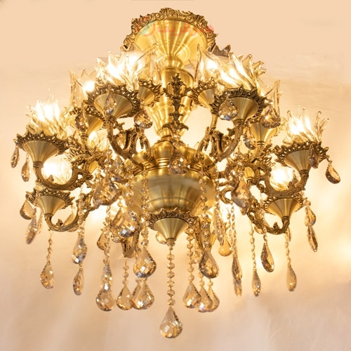 خرید، قیمت و مشخصات لوستر برنزی سر شاخه کریستالی و آویز های زیبا طراحی بی نظیر - هنرظریف