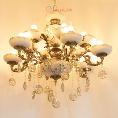 خرید، قیمت و مشخصات لوستر برنزی طرح سرامیک و کریستال های زیبا طراحی بی نظیر و کیفیت درجه یک - هنرظریف