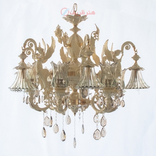 خرید، قیمت و مشخصات لوستر سرامیکی با طراحی گل های شیپوری و شاخه های فرشته - هنرظریف