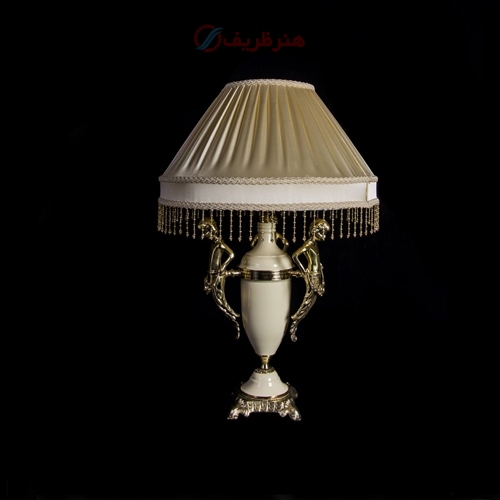 خرید، قیمت و مشخصات آباژور میلانا با شیلد پارچه ای و بدنه برنزی و کرم رنگ دارای گارانتی - هنرظریف