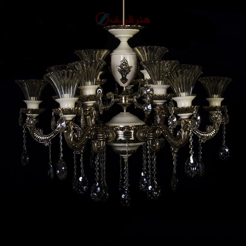 خرید، قیمت و مشخصات لوستر آناهیتا 9 شاخه جنس برنز و رنگ کرم طراحی بی نظیر - هنرظریف
