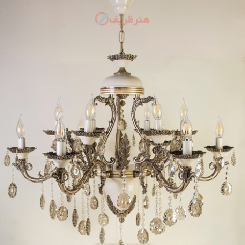 خرید، قیمت و مشخصات لوستر اسپانیایی 6 شاخه هر شاخه 2 شعله، بدنه برنزی و رنگ آنتیک - هنرظریف