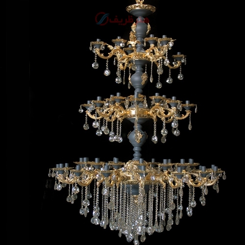 خرید، قیمت و مشخصات لوستر 24 شاخه 2 گل اس بزرگ ایتالیایی رنگ فورتیک طوسی - هنرظریف