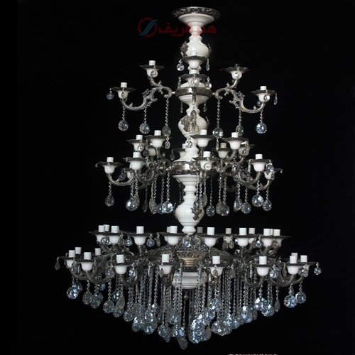 خرید، قیمت و مشخصات لوستر 28 شاخه کاپی، دو گل بزرگ، رنگ سفید اسیدی دارای ضمانت - هنرظریف