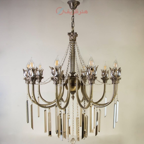 خرید، قیمت و مشخصات لوستر 10 شاخه سر ستون دار بدنه برنزی و رنگ ثابت - هنرظریف