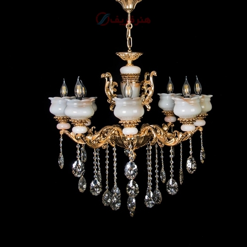 خرید، قیمت و مشخصات لوستر سنگی تک، 8شاخه و جنس بدنه آلیاژ و رنگ فورتیک - هنرظریف