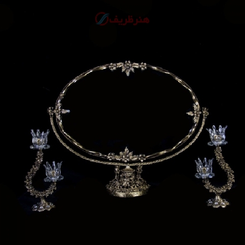 خرید، قیمت و مشخصات آینه شمعدان ملیله بیضی افقی جنس برنجی و کار دست - هنرظریف