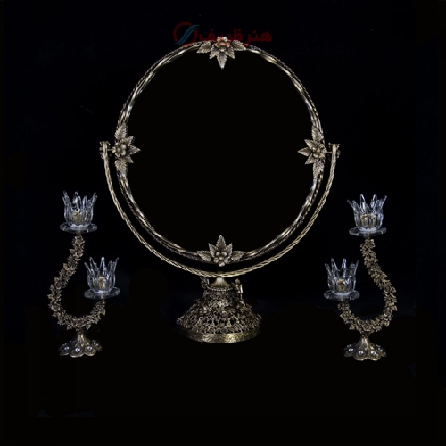 خرید، قیمت و مشخصات آینه شمعدان ملیله گرد جنس بدنه برنجی و دست ساز - هنرظریف