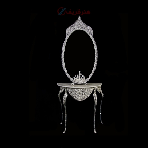 خرید، قیمت و مشخصات آینه کنسول ملیله زیر گل جنس بدنه برنزی آبکاری نقره، رنگ سیلور - هنرظریف
