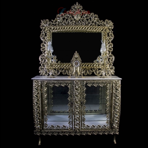 خرید، قیمت و مشخصات سرویس آینه ویترین دار زنجیری بزرگ جنس آلومینیوم و رنگ طلایی - هنرظریف