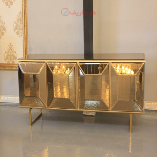 خرید، قیمت و مشخصات میز تی وی آینه کاری شده بدنه چوبی و پایه های فلزی با دوام - هنرظریف