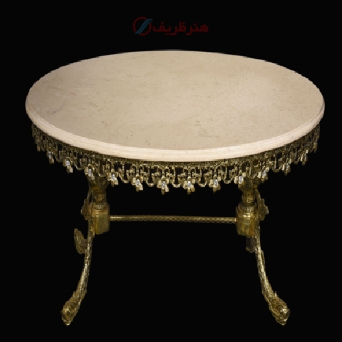 خرید، قیمت و مشخصات میز تلفن برنجی با رویه سنگی سفید با دوام بالا و شیک - هنرظریف