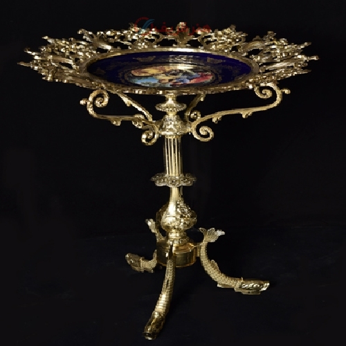 خرید، قیمت و مشخصات میوه خوری تک پایه سه شاخه بدنه برنجی و رنگ ثابت - هنرظریف