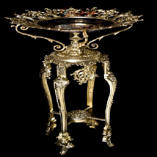 خرید، قیمت و مشخصات میوه خوری چهار پایه برنجی با ظرف طرح دار رنگ ثابت و با دوام - هنرظریف