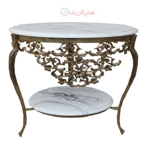 خرید، قیمت و مشخصات میز تلفن دو طبقه سه پایه، جنس بدنه آلیاژ و رویه سنگ سفید - هنرظریف