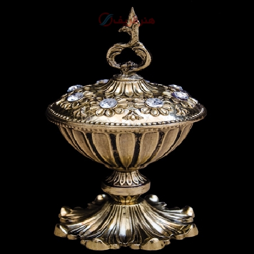 خرید، قیمت و مشخصات قندان پایه کوتاه بدنه آلیاژ و رنگ طلایی طراحی شیک و شکیل - هنرظریف