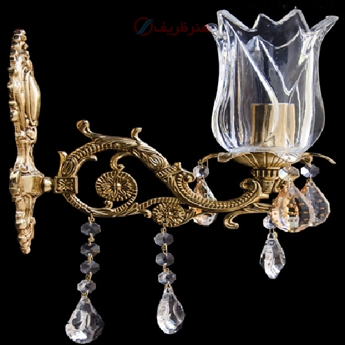 خرید، قیمت و مشخصات لوستر تک شاخه طرح گل با سر شاخه کریستالی و بدنه برنزی - هنرظریف