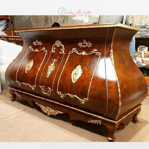 خرید، قیمت و مشخصات کنسول معرق کاری اجرا شده با چوب روس و رنگ پولیشی چند لایه - هنرظریف