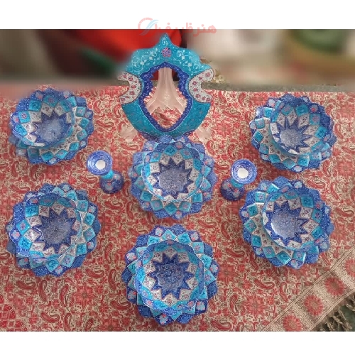 خرید، قیمت و مشخصات هفت سین مینا کاری شده رنگ کوره ای و بدنه کار شده با ضمانت و کیفیت بی نظیر - هنرظریف