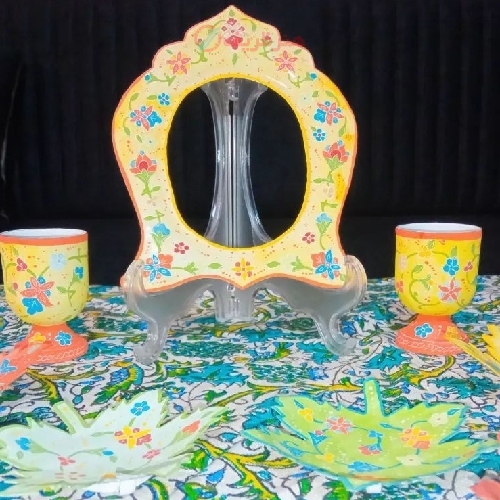 خرید، قیمت و مشخصات  هفت سین زیبای میناکاری مسی، لعاب شده و کوره رفته با رنگ ثابت _ هنرظریف