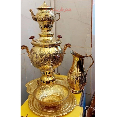 خرید آنلاین، سرویس سماور برنجی و قلمزنی زیبا نفیس، زیر قیمت بازار | هنرظریف