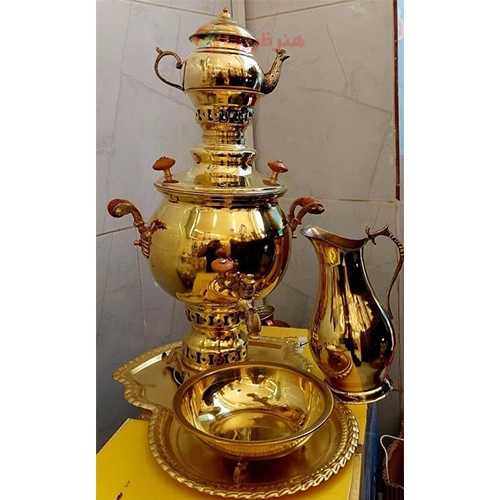 خرید آنلاین، سرویس سماور زغالی برنجی مدل آینه، زیر قیمت بازار | هنرظریف