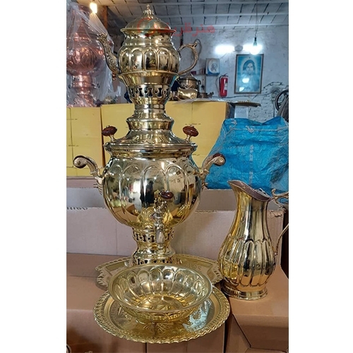 خرید آنلاین، سرویس سماور زغالی برنجی مدل خطی، زیر قیمت بازار | هنرظریف