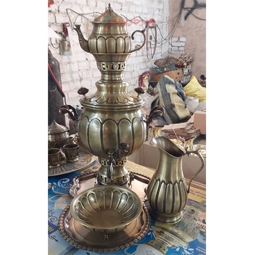 خرید آنلاین، سرویس سماور زغالی برنجی مدل خطی آنتیک، زیر قیمت بازار | هنرظریف