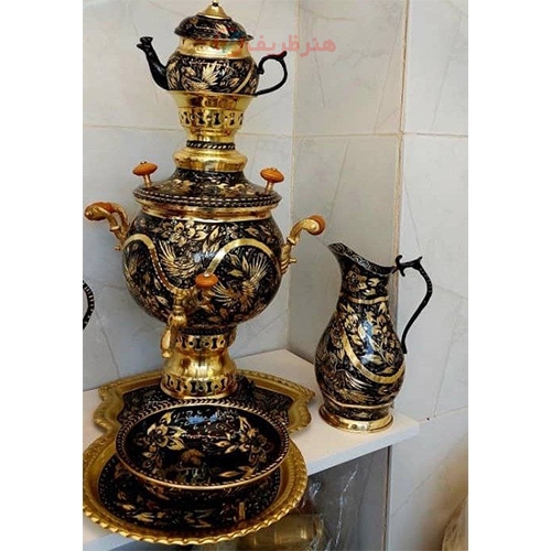 خرید آنلاین، سرویس سماور زغالی 4 لیتری برنجی الماس تراش، زیر قیمت بازار | هنرظریف