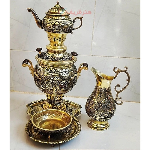 خرید آنلاین، سرویس سماور 4 لیتری قلمزنی سیاه قلم، زیر قیمت بازار | هنرظریف