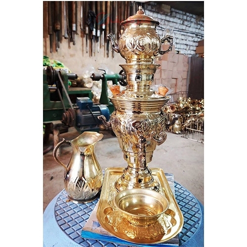 خرید آنلاین، سرویس سماور برنجی نوزاد 1 لیتری قلمزنی بسیار زیبا، زیر قیمت بازار | هنرظریف