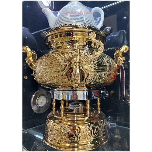 خرید آنلاین، سماور 8 لیتری روکش نقره قلم سفارشی همراه با قوری صدفی، زیر قیمت بازار | هنرظریف