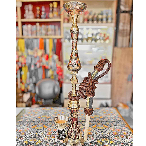 خرید، قیمت و مشخصات قلیان کامل برنجی شمش گلدان دار، طرح گل و مرغ برجسته با گارانتی 10 ساله ارزان و باکیفیت _ هنرظریف