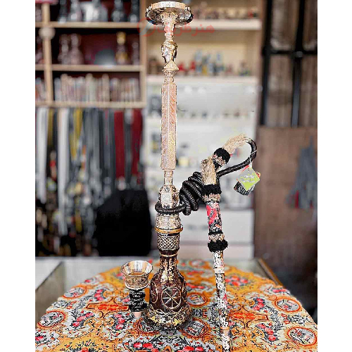 خرید، قیمت و مشخصات قلیان برنجی شمش رخ دار ملکه، طرح ساعت طلا کاری برجسته، گارانتی 10 ساله ارزان و باکیفیت _ هنرظریف