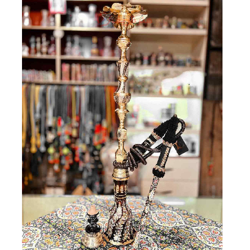 خرید، قیمت و مشخصات قلیان برنجی گلدان هندی دو رنگ، طرح گل و مرغ برجسته، با گارانتی 10 ساله ارزان و باکیفیت _ هنرظریف